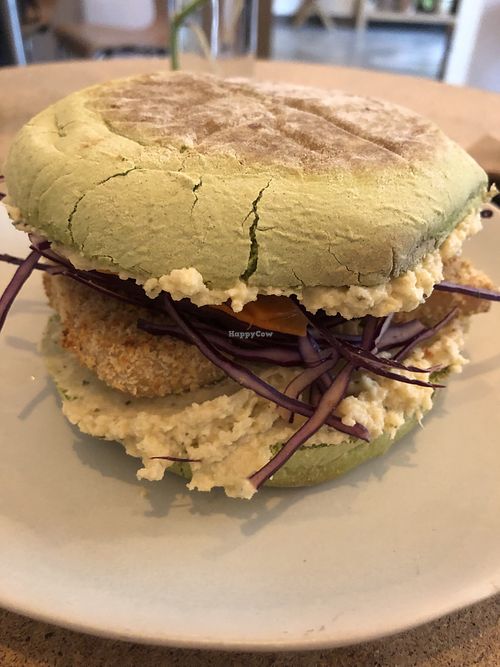 Bolo do caco with crispy tofu and artichoke   at GAL Cafe in Lisbon