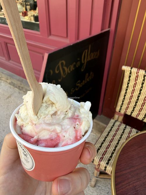 Marzipan and strawberry shiso sorbets  at Le Bac à Glaces in Paris