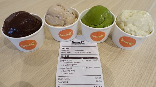 From Left: Chocolate, hazelnuts, matcha and durian flavours. 1-for-1 promotions.  at WellSmoocht in West Singapore