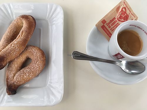 Vegan torcetti biscuits and fair trade espresso at Ratatouille in Turin