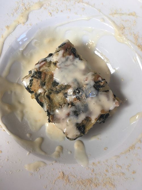 White lasagna with kale and vegan mozzarella at Ratatouille in Turin