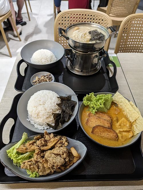 Mini Hotpot & Curry Fish rice & Fried Abalone Mushrooms  at Saute & Mee in Northeast Singapore