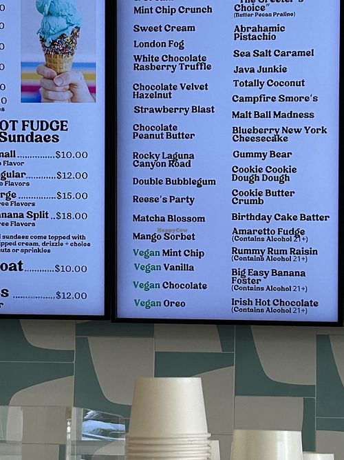 Vegan options  at Chantilly Ice Cream in Laguna Beach