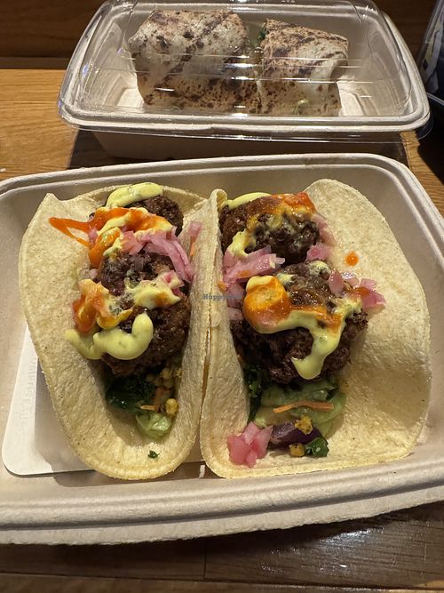 Felafel tacos look good with my cauliflower wrap behind it. Don’t worry, close up coming next    at Craft Food Halls - CityPoint in Waltham