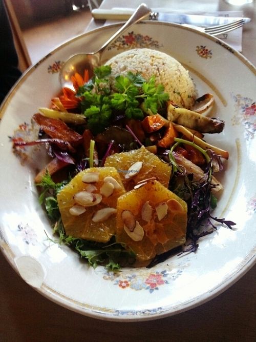 vegan orange and geranium roast vegetables at Fleurs Place in Moeraki