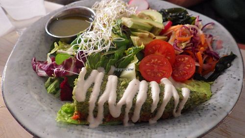 Kale tart and salad with dressing at Matapoteket in Stockholm
