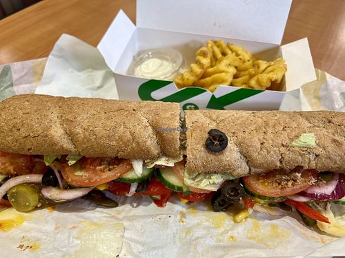 Plant patty sub & waffle fries with dip   at Subway in Blairgowrie
