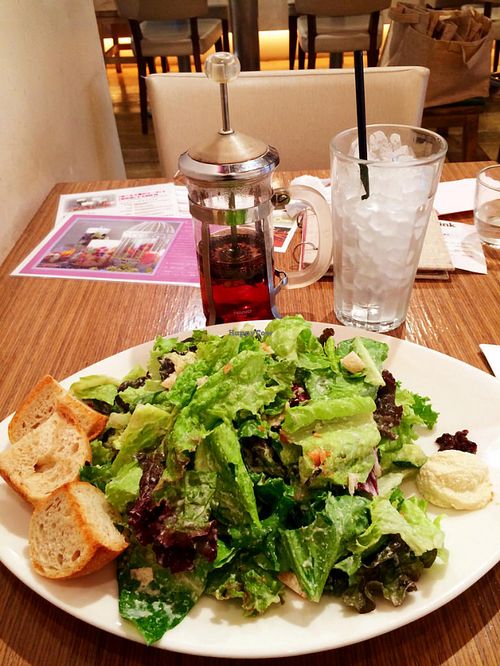 Vegan Cesar salad and herbal tea at Bio Cafe in Tokyo
