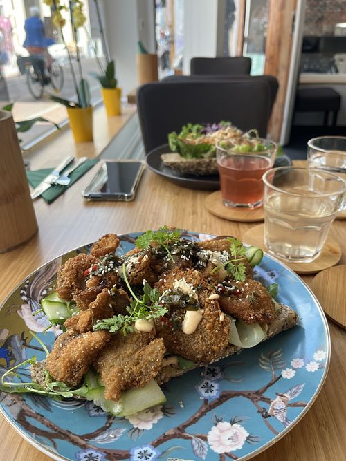 Mushroom croquette chimichurri sandwich  at AllesGeen in Leiden