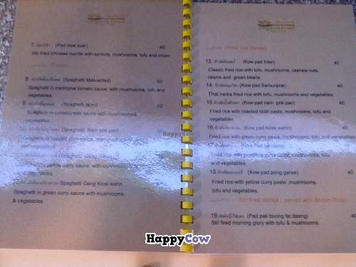 Menu pages at 89 Organic Vegetarian Food in Chiang Mai