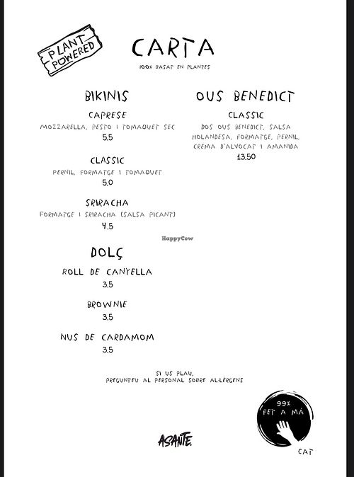Current menu as of August 2024  at Asante in Barcelona