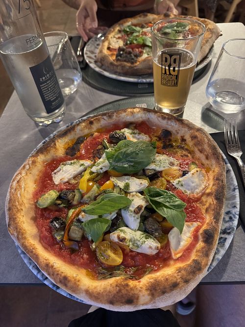 Very delicious! One fully vegan pizza on the menu and one vegetarian pizza which can be vegan by replacing the mozzarella with almond mozzarella. Lovely stuff to top it off!   at Pizzeria SUD in Lucca