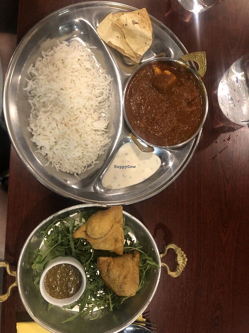 Vegan tofu vindaloo and samosas  at Sanskriti in Kuopio