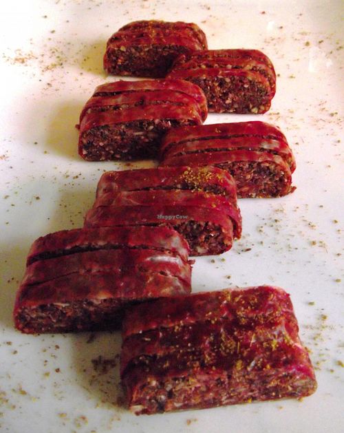 Wine mezze - plant based dehydrated sausage  at Soul Kitchen in Sofia