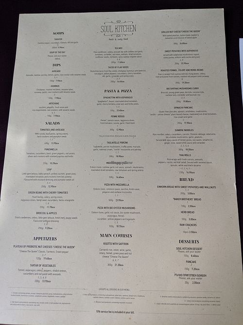 menu at Soul Kitchen in Sofia