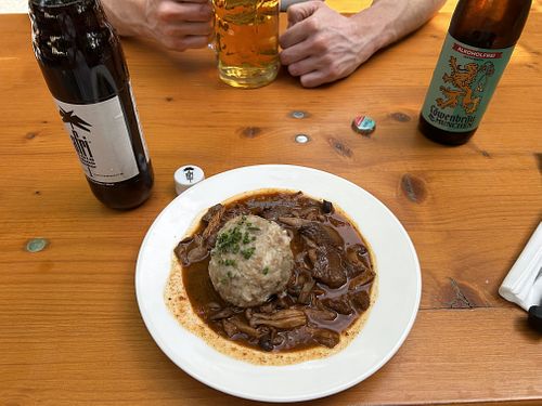 Vegan Pilzragout with Semmelknödel  at Zum Flaucher Biergarten in Munich