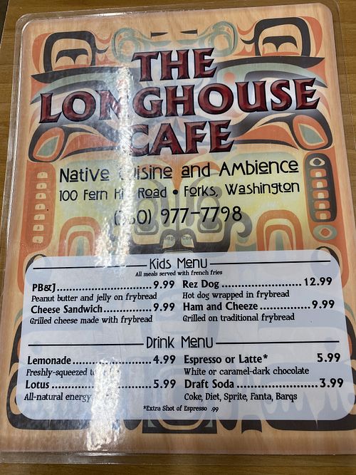 Menu side 1  at Longhouse Cafe in Forks