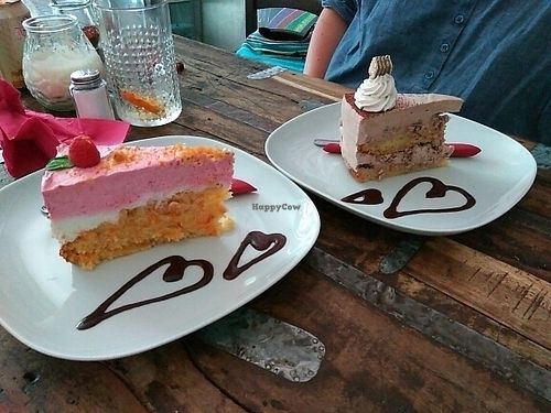 Raspberry yogurt cake and hazelnut wafer cake. at Chaostheorie in Berlin