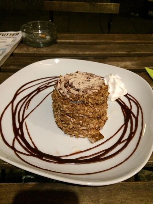 Tastes like a buttercream ferrero rocher. Very sweet and rich, be prepared and best to share I've discovered.  at Chaostheorie in Berlin