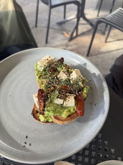 Avocado and vegan feta toast  at Nancy Eatery in Pakenham