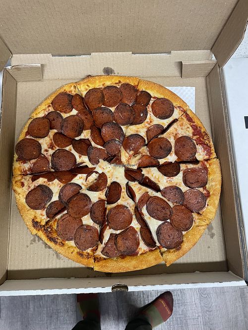 Vegan cheese and pepperoni   at Red Tomato Pies in Kamloops