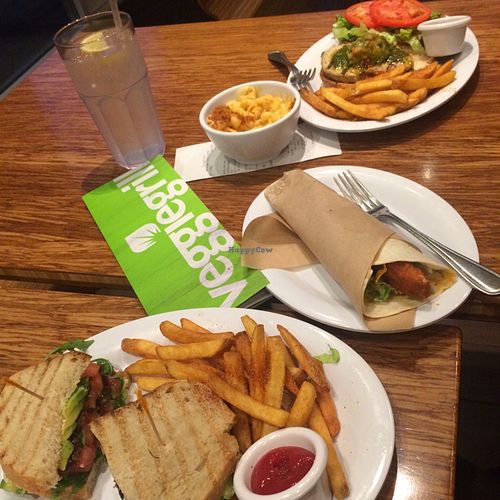 bottom to top: BTLA, mini buffalo wrap, mac'n'cheese, Grillin' Chickin' at Veggie Grill by Next Level in La Jolla