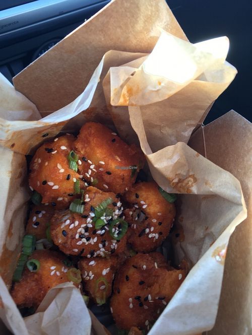 Cauliflower tossed in Buffalo Sauce at Veggie Grill by Next Level in La Jolla