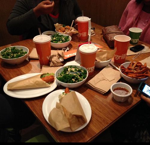 Buffalo Mini-wraps, Kale salads, & Sweet Potato fries at Veggie Grill by Next Level in La Jolla