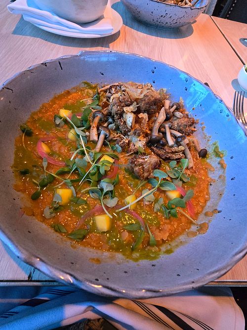 Dahls, mushrroms and cauliflower at Choux Gras Brasserie Culinaire  in Mont-tremblant