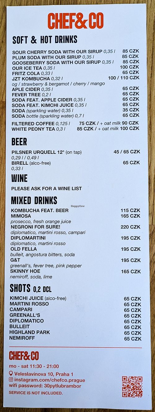 Menu page at Chef & Co at Chef & Co in Prague