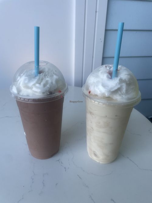 2 milkshakes for our anniversary w/whipped cream & cherries! (Salted Caramel & Chocolate)  at King's Ice Cream in Cape May