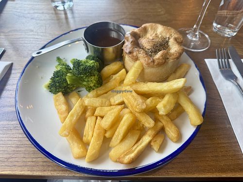 Vegan pie with chips.  at Smithy Pond in Chesterfield