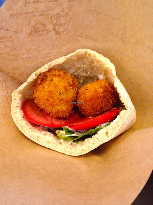 Close up of the falafel, soft and crispy.  at Veggie Cafe in Kyoto