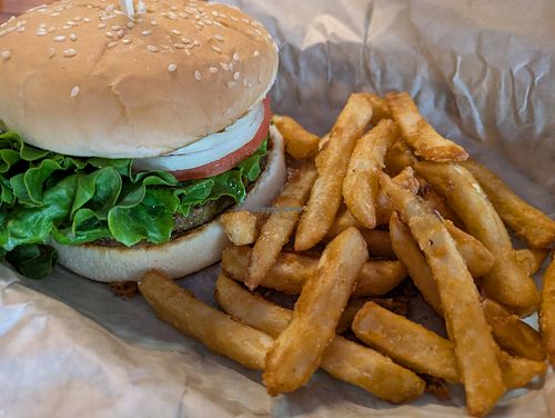 Veggie burger and fries at Porthole Pub Bar & Grill in Ocean Shores