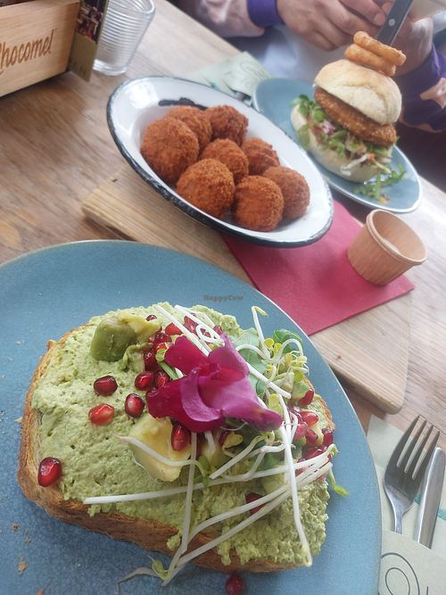 Vegan avocadoburger, avocado sandwich and vegan bitterballen at Oortjeshekken in Ooij