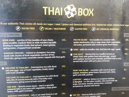 Menu at Thai Box Food in Prague