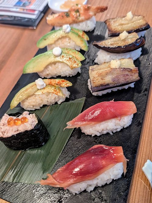 Sushi set with custom choice 3300¥ at Vegan Sushi Tokyo in Tokyo