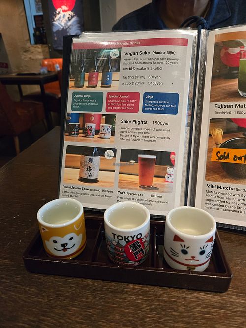 Had the certified vegan sake flight at Vegan Sushi Tokyo in Tokyo