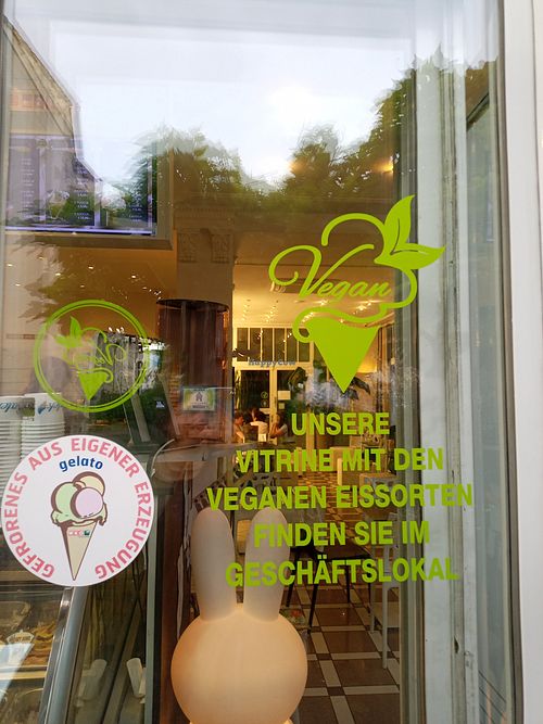 Vegan options to be found on display inside at Eissalon Salek in Wiener Neustadt
