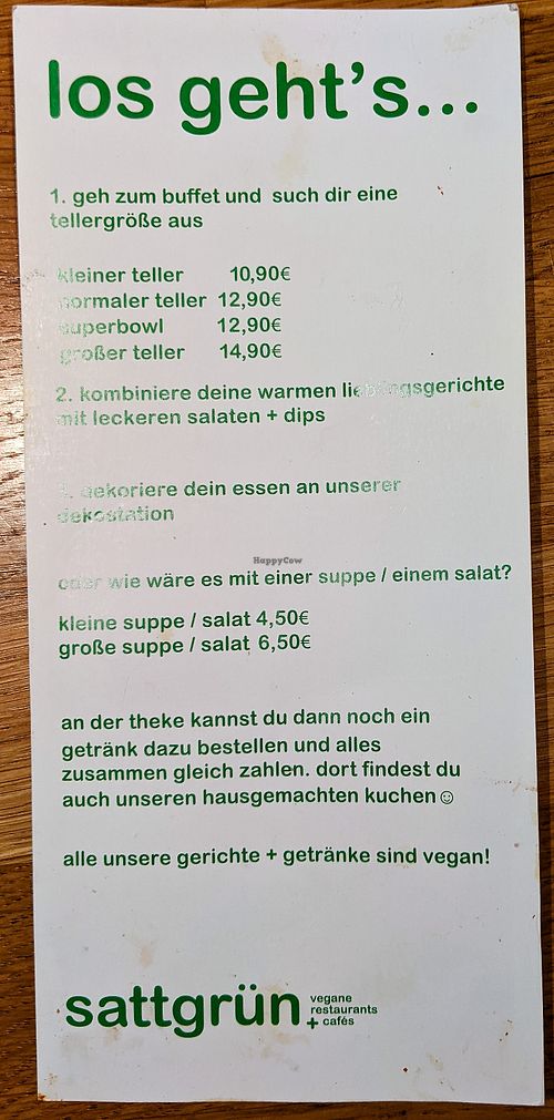 Menu card at Sattgrün - Hafen at Sattgrün - Hafen in Dusseldorf