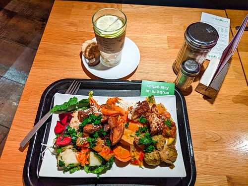 My large plate of buffet food at Sattgrün - Hafen at Sattgrün - Hafen in Dusseldorf