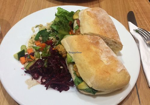vegetarian focaccia and a vegan pie  at Dymocks Melbourne Cafe in Melbourne