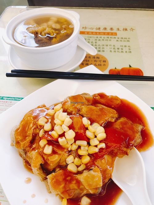 Bean curd rolls with tomato sauce at Jade Vegetarian - Jane Heart in Kowloon