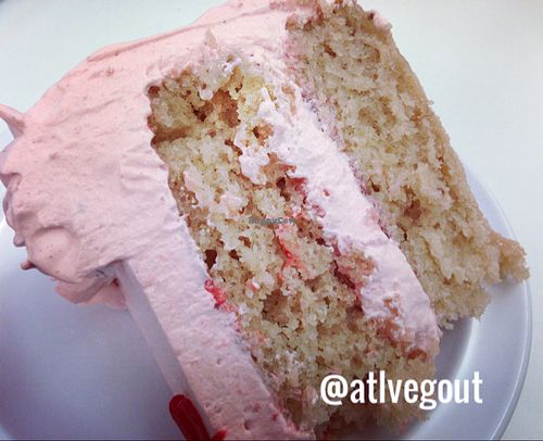 strawberry cake  at Loving Hut in Sandy Springs