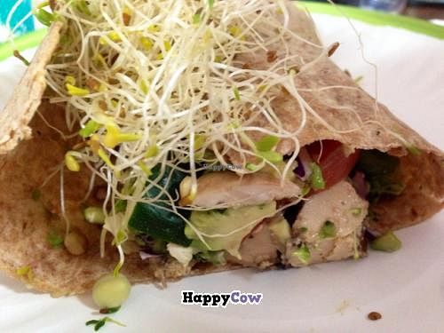 tofu avocado wrap w miso dressing (vegan) at Good Food Conspiracy in Big Pine Key