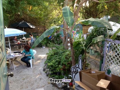 outdoor seating area in back at Good Food Conspiracy in Big Pine Key