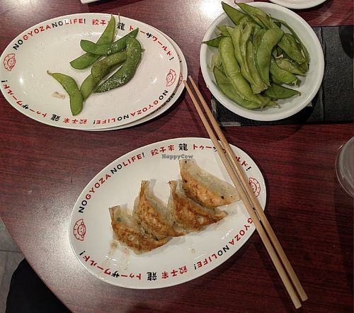 Vegetable gyoza and edamame at Hiroshima Gyoza  in Hiroshima