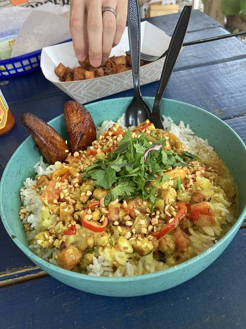 Moqueca bowl with tempehh  at Muñecas Taco Garden and Bar in Gainesville