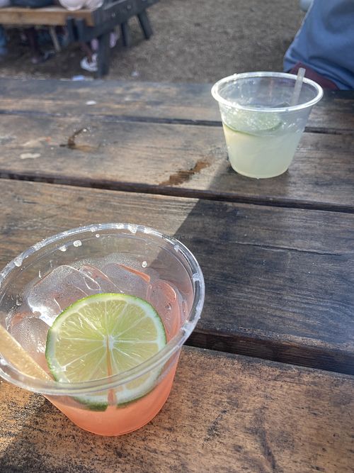 Guava margarita and mezcalrita margarita  at Muñecas Taco Garden and Bar in Gainesville