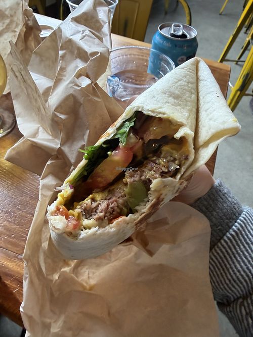 Green chili burger w/ impossible meat (no cheese)  at Girdwood Brewing Company in Anchorage